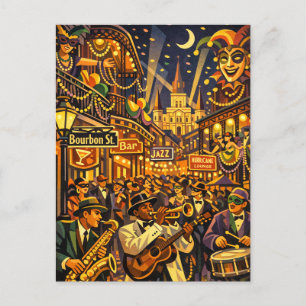 New Orleans At Mardi Gras Retro Art Deco Style Postcard