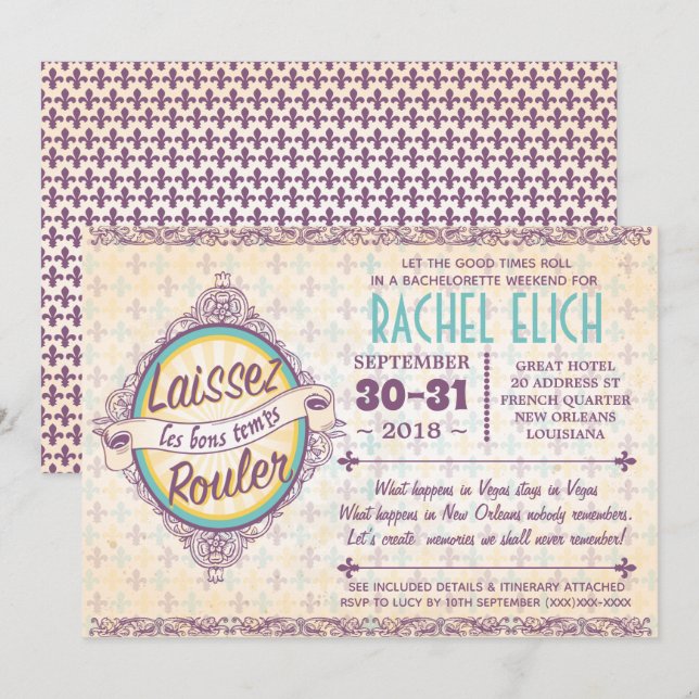 New Orleans Bachelorette Party Invitation (Front/Back)