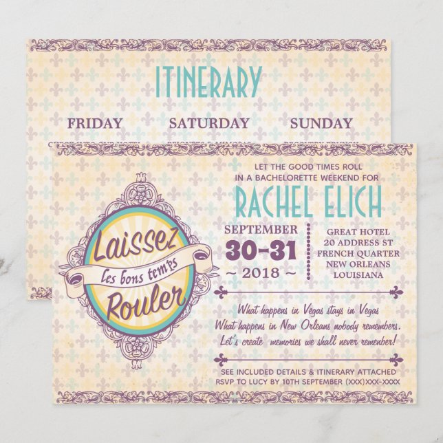 New Orleans Bachelorette Party Invitation (Front/Back)