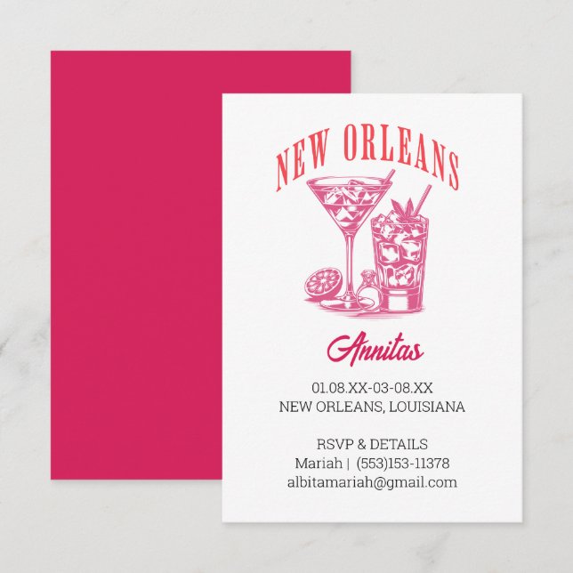 new orleans bachelorette retro pink invitation (Front/Back)