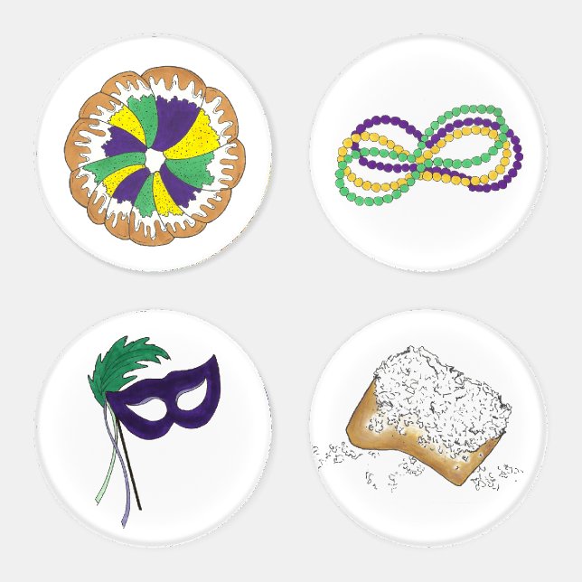 New Orleans Beignet Mask Beads Mardi Gras-Themed Coaster Set (Set)