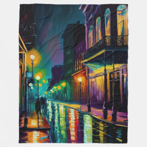 New Orleans Bourbon Street at Night Art  Fleece Blanket