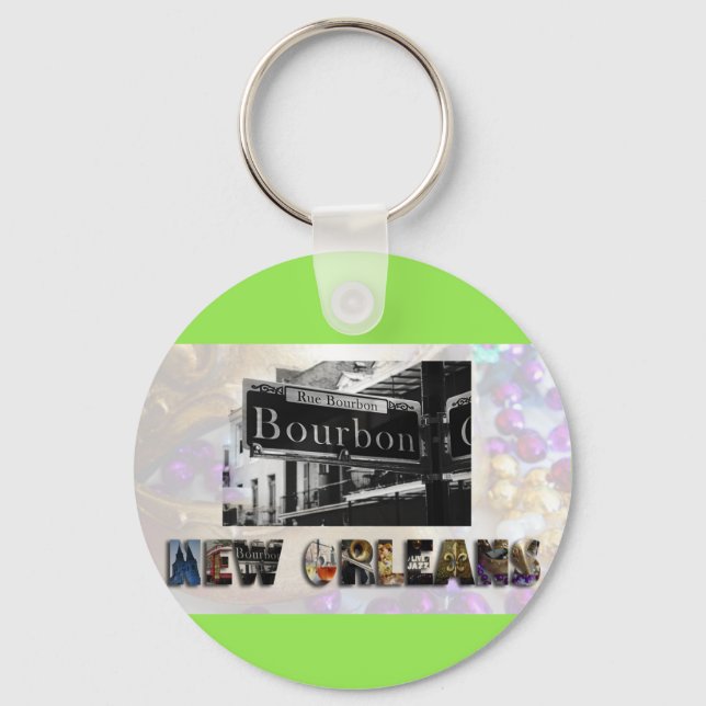 New Orleans Bourbon Street Beads NOLA Keychain (Front)