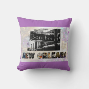 New Orleans Bourbon Street Mardi Gras Beads Throw Pillow