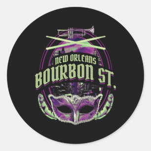 New Orleans Bourbon Street Mardi Gras French Quart Classic Round Sticker