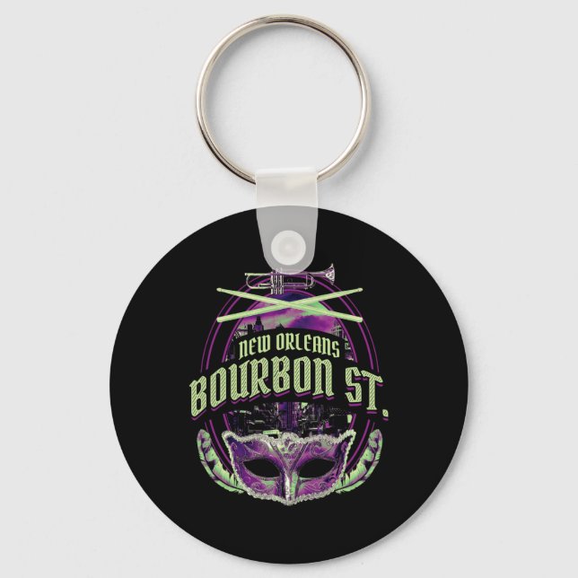 New Orleans Bourbon Street Mardi Gras French Quart Keychain (Front)