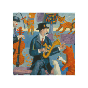 New Orleans Cajun Jazz Cat Trio Wood Wall Art