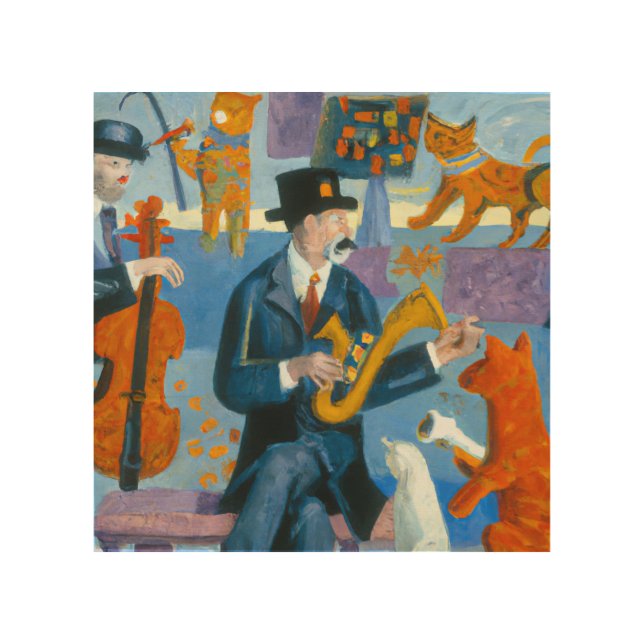 New Orleans Cajun Jazz Cat Trio Wood Wall Art (Front)