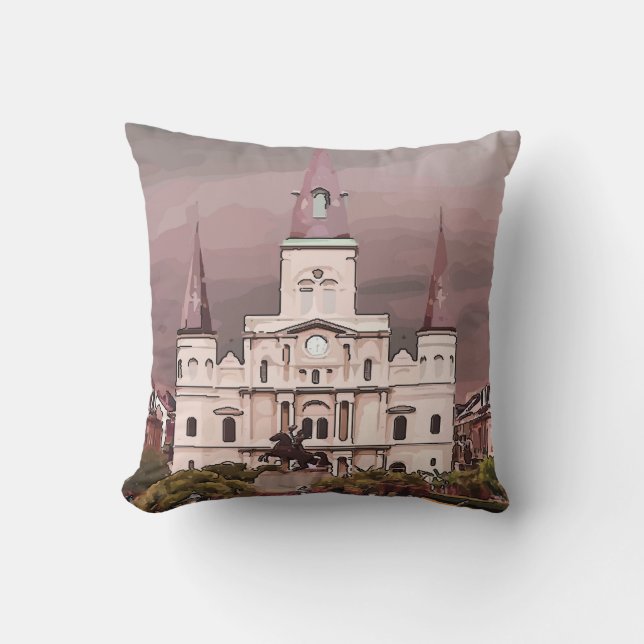 New Orleans Cathedral add date Throw Pillow (Front)