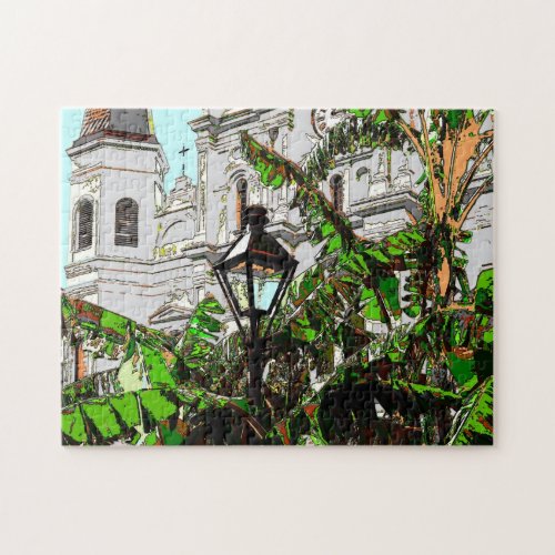 New Orleans Cathedral and Banana Trees Jigsaw Puzzle