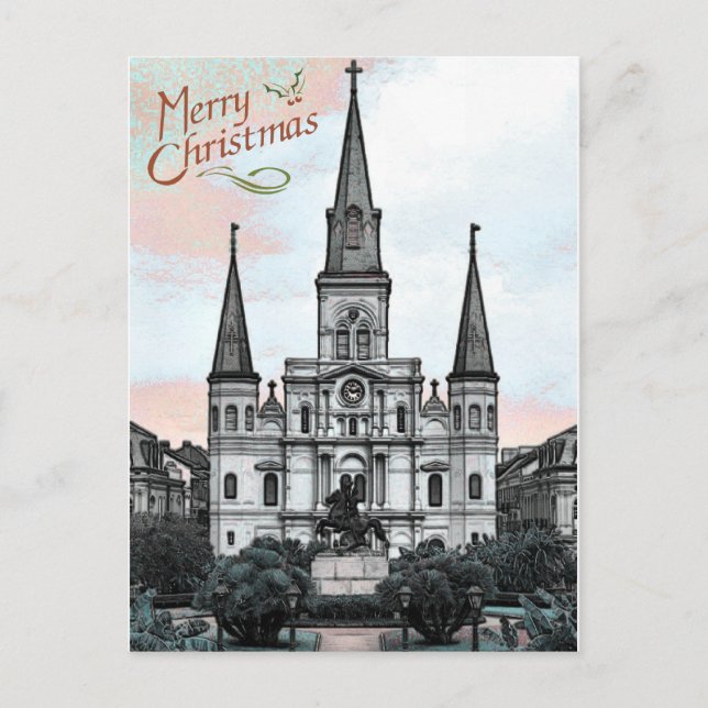 New Orleans Cathedral Christmas Holiday Postcard (Front)