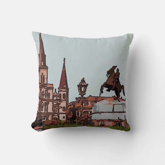 New Orleans Cathedral,  Jackson Square Throw Pillow (Front)
