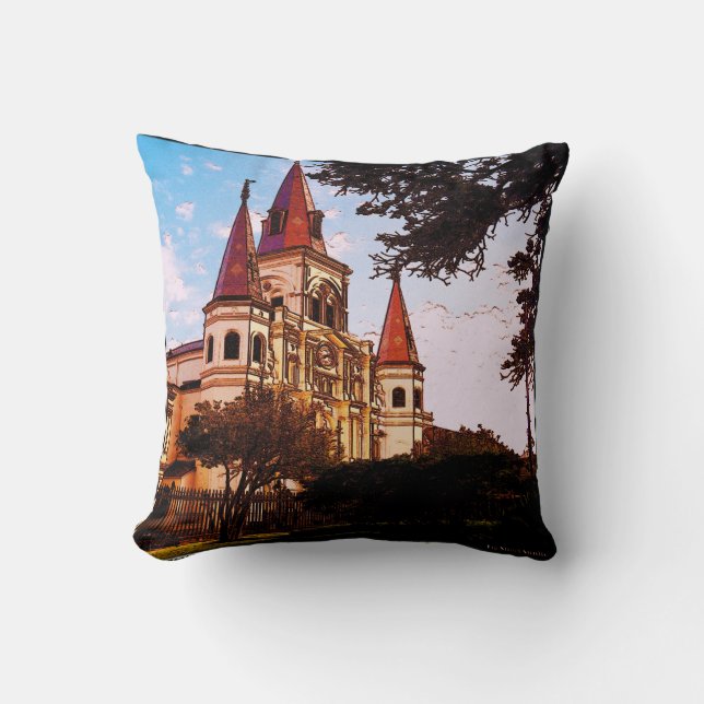 New Orleans Cathedral Old Look Throw Pillow (Front)