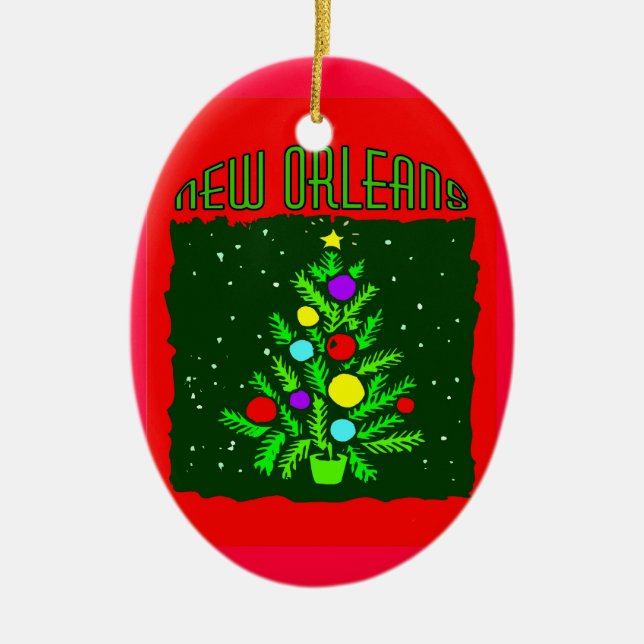 New Orleans Christmas Tree Ceramic Ornament (Front)