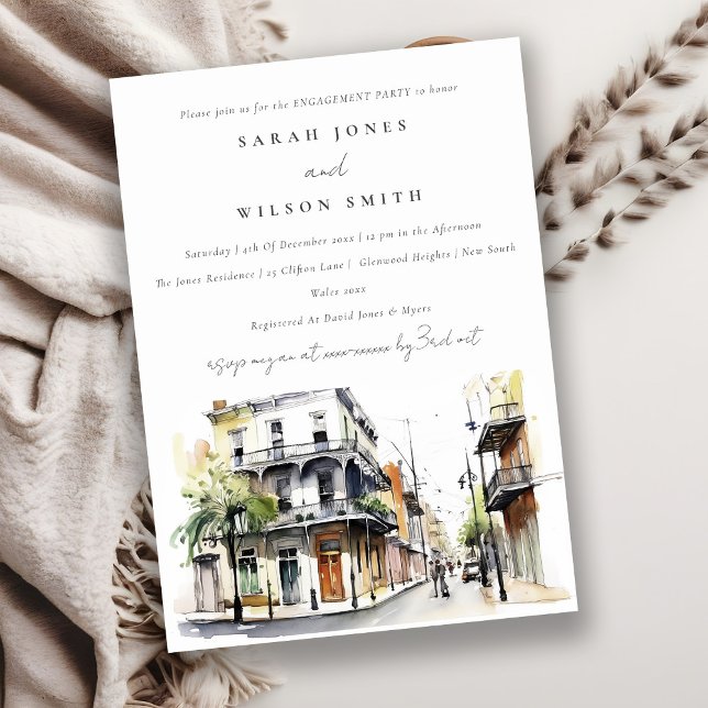 New Orleans City Louisiana Watercolor Engagement Invitation (Creator Uploaded)