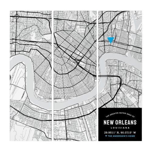 New Orleans City Map  Home Location Marker Triptych