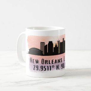 New Orleans City Skyline Latitude and Longitude Coffee Mug