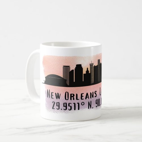 New Orleans City Skyline Latitude and Longitude  Coffee Mug