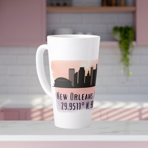 New Orleans City Skyline Latitude and Longitude   Latte Mug