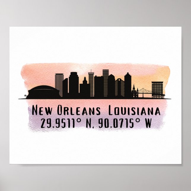 New Orleans City Skyline Latitude and Longitude  Poster (Front)