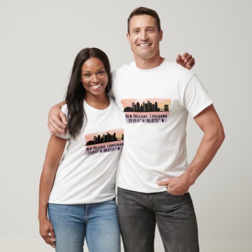 New Orleans City Skyline Latitude and Longitude  T_Shirt