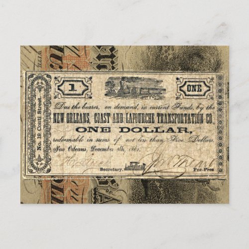 New Orleans Civil War Antique Money Southern USA Postcard