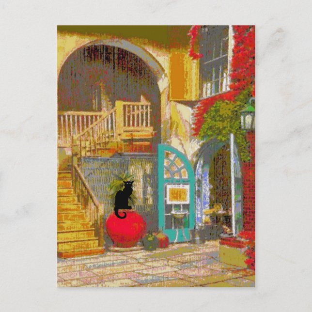 New Orleans Courtyard Black Cat Postcard (Front)