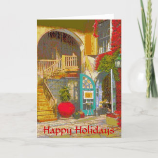 New Orleans Courtyard, Happy Holidays Holiday Card