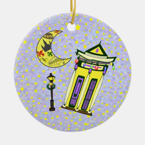 New Orleans Crescent Moon Christmas Ceramic Ornament