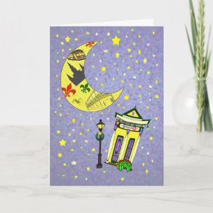 New Orleans Crescent Moon Christmas Holiday Card