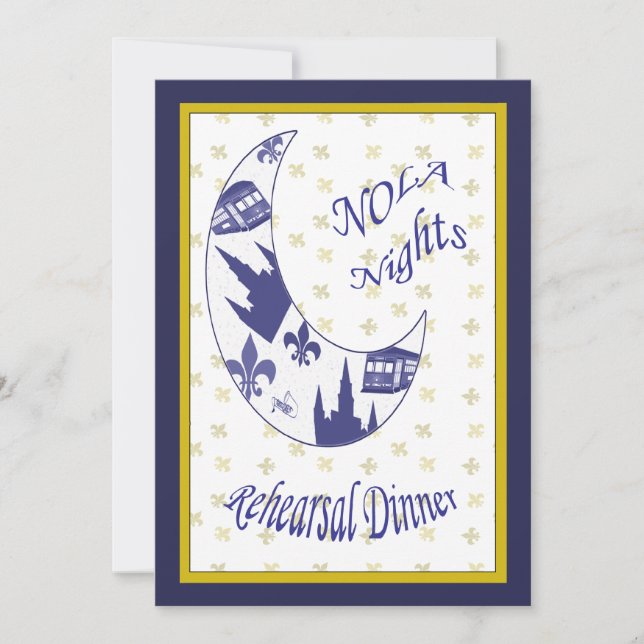 New Orleans Crescent Moon Rehearsal Dinner Invite (Front)