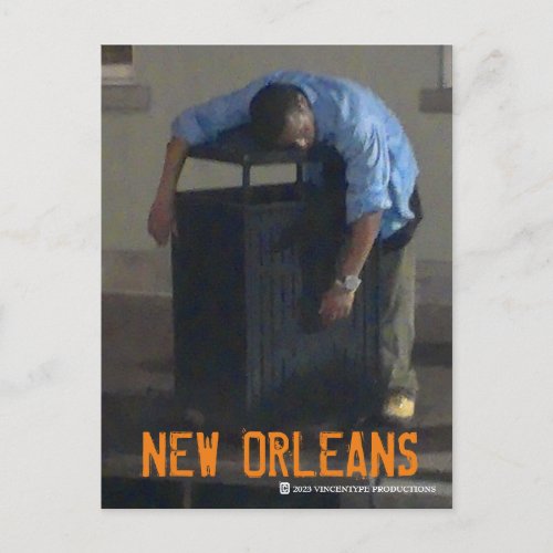 New Orleans Drunk Sleeping On Garbage Can Postcard