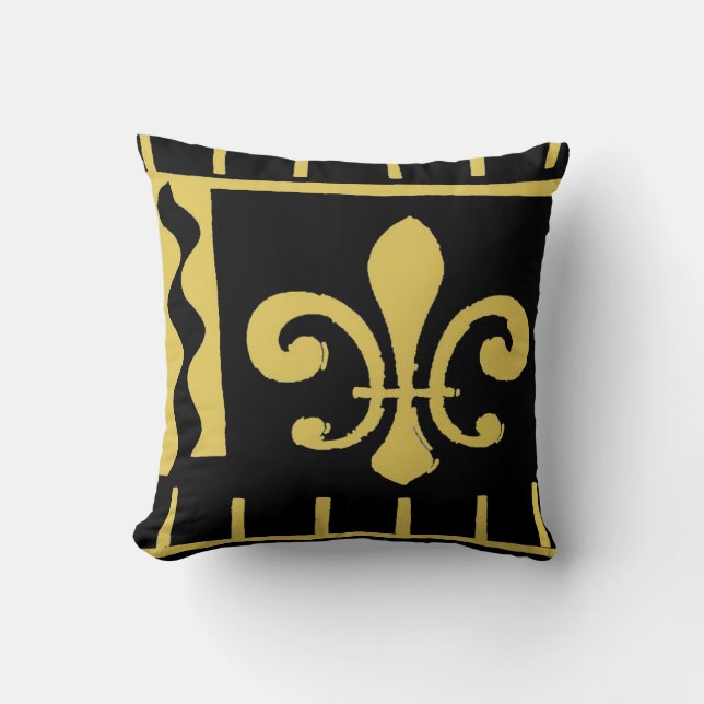 new Orleans fleur De Lis, Black and Gold Throw Pillow (Front)