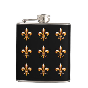 New Orleans Fleur de Lis Gold and Black Flask