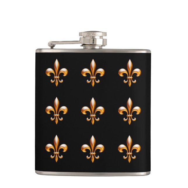 New Orleans Fleur de Lis Gold and Black Flask (Front)