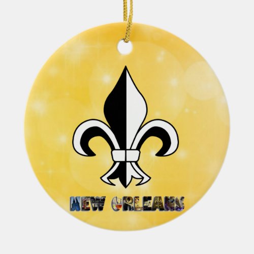 New Orleans Fleur de Lis Gold Christmas Ceramic Ornament
