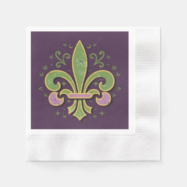New Orleans fleur-de-lis green and purple Napkins (Front)