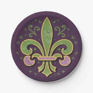 New Orleans fleur-de-lis green and purple Paper Plates
