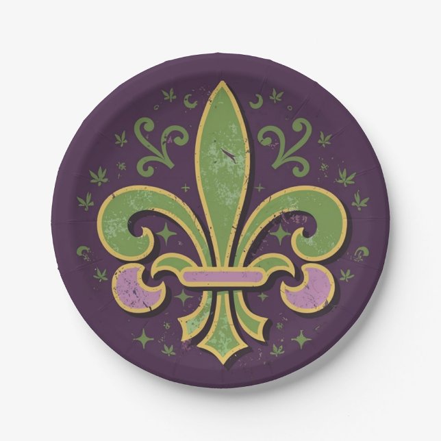 New Orleans fleur-de-lis green and purple Paper Plates (Creator Uploaded)