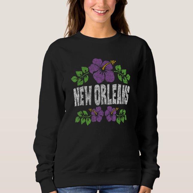 New Orleans Flowers Distressed Color Print Sweatshirt (Front)