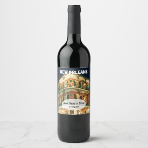New Orleans French Quarter Background with text Wine Label