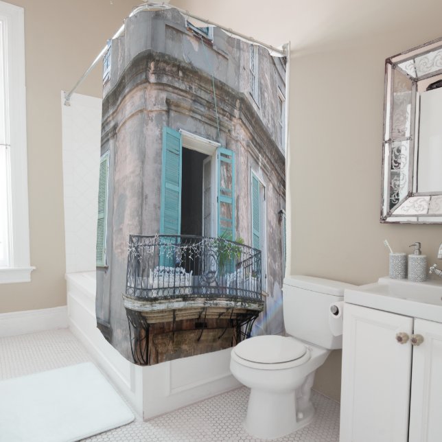New Orleans French Quarter Balcony Shower Curtain (In Situ)