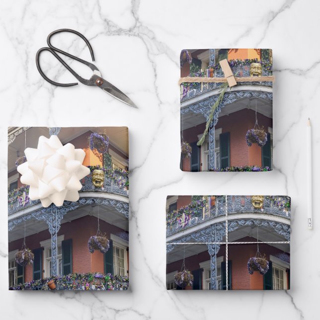 New Orleans French Quarter Buildings Wrapping Paper Sheets (Front)