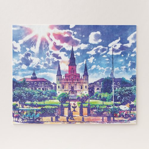 New Orleans French Quarter Colorful Watercolor Jigsaw Puzzle