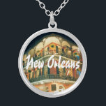 New Orleans French Quarter Corner Silver Plated Necklace<br><div class="desc">New Orleans photo of the famous corner at Royal and St. Peter streets in the French Quarter With wrought iron balcony and the name New Orleans in white.</div>