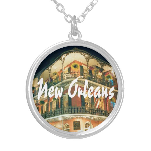 New Orleans French Quarter Corner Silver Plated Necklace (Front)