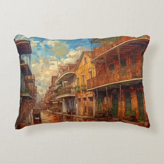 New Orleans French Quarter, Futurism Art Style Accent Pillow (Front)