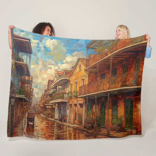 New Orleans French Quarter Futurism Style Art Fleece Blanket