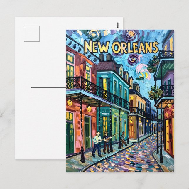 New Orleans French Quarter Van Gogh Style Travel Holiday Postcard