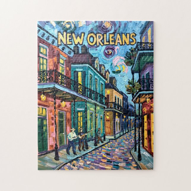 New Orleans French Quarter Van Gogh Style Travel Jigsaw Puzzle (Vertical)
